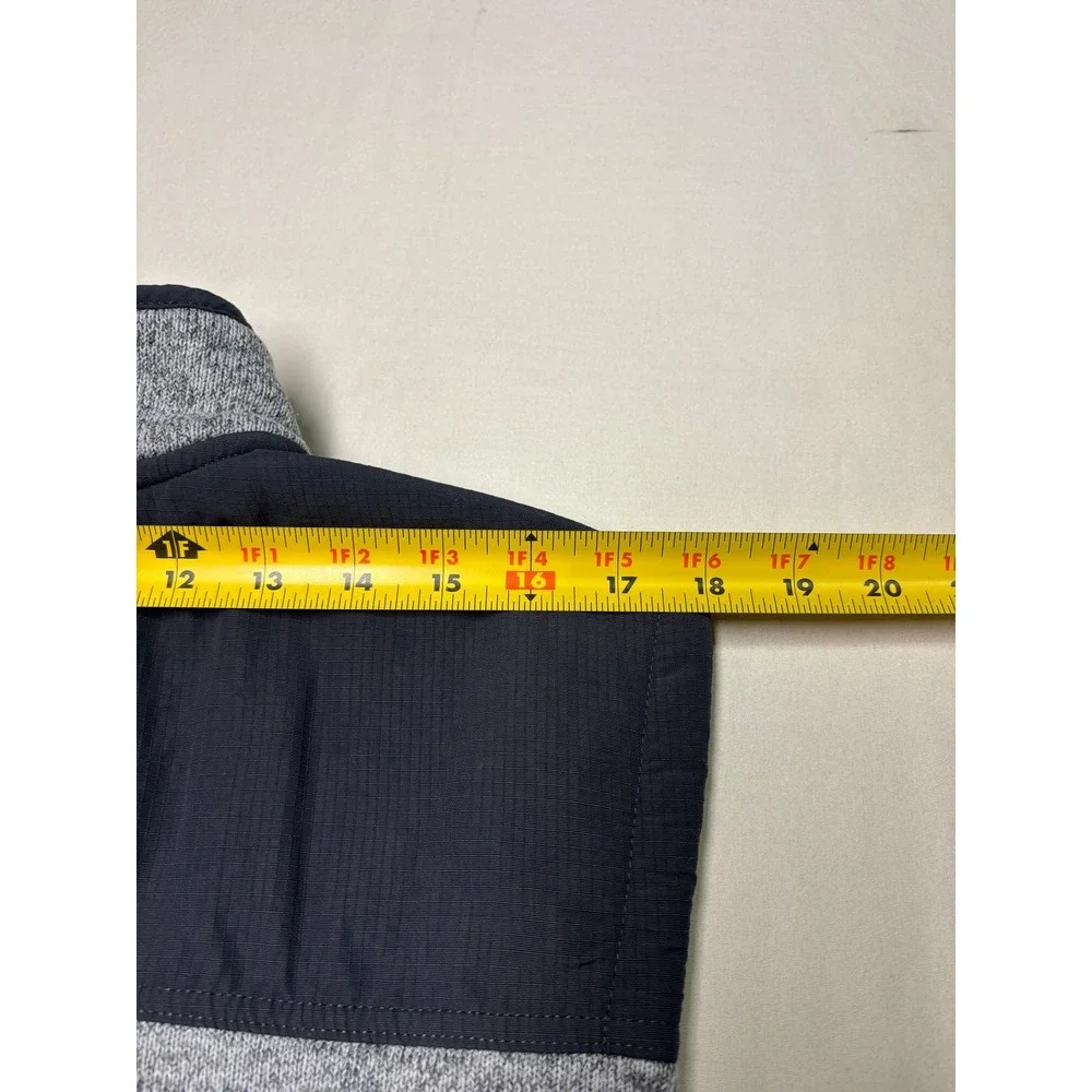 Orvis Mens Full Zip Sweater Fleece Vest Gray Navy Blue Quilted Trim Large
